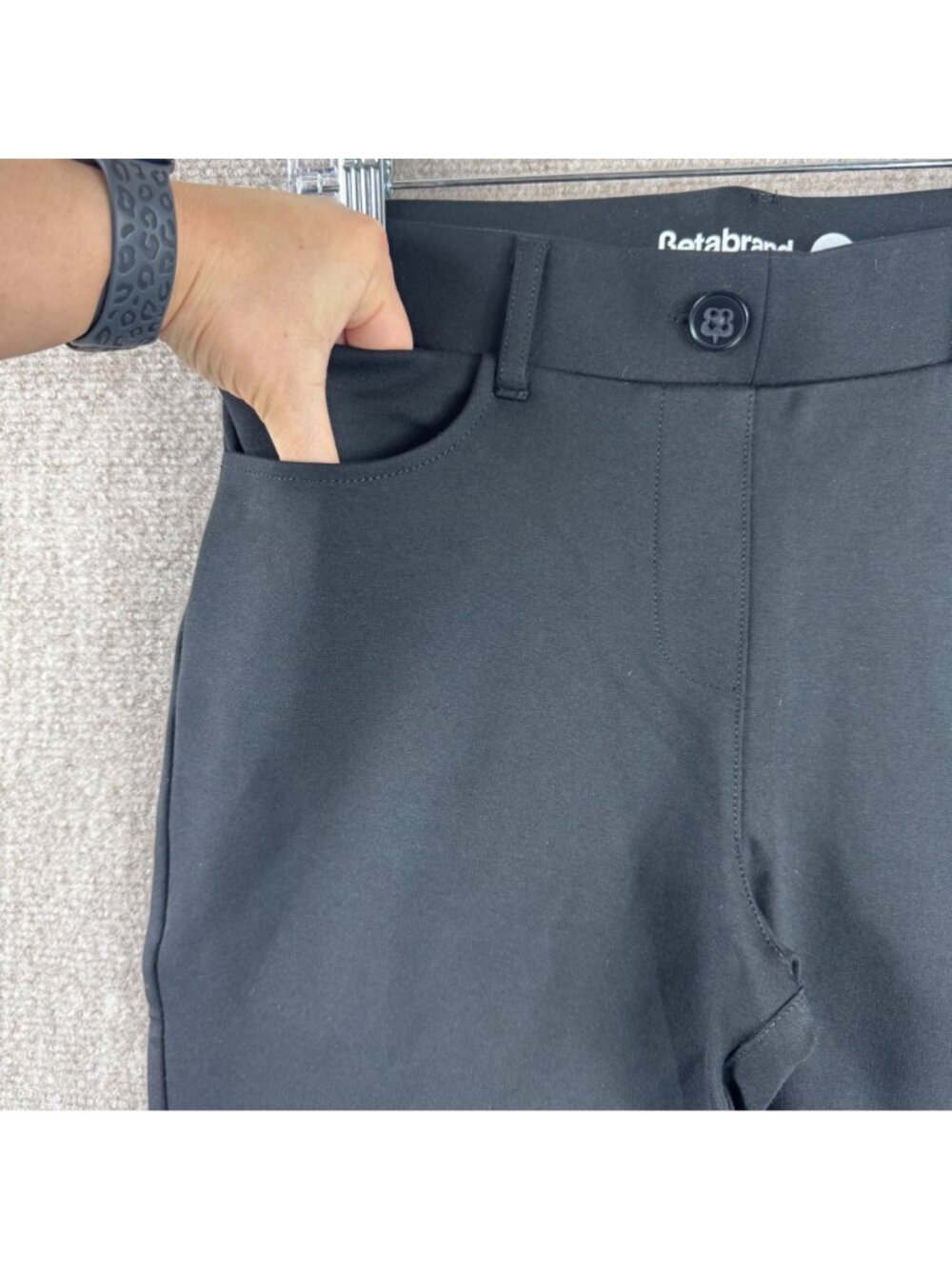 Betabrand 7 Pocket Straight Leg Dress Pant Yoga Pants M Black Businesscore NWOT - Picture 3 of 12